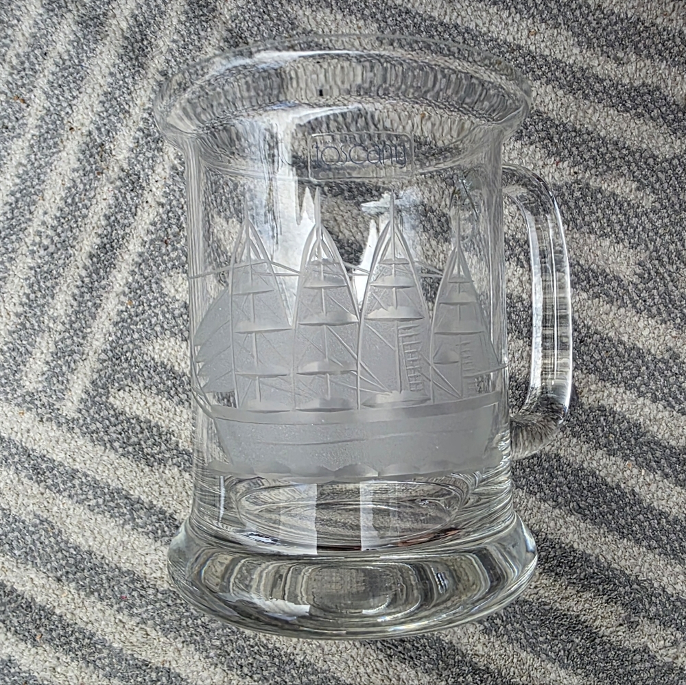 Vintage Toscany Etched Frosted Schooner Nautical Tall Ship Beer Mug